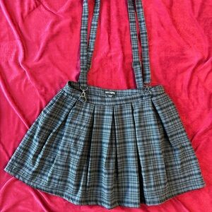 Hot Topic Black and Gray Plaid Skirt with Suspenders